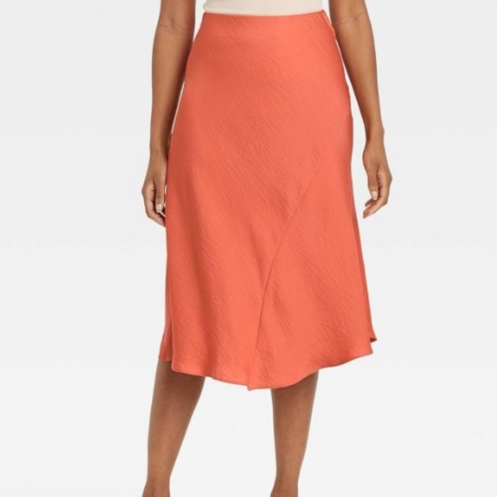 A New Day High Rise Coral Midi Slip Skirt, XS